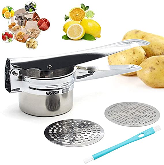 Potato Rice/Stainless Steel Potato Crusher/Fruit and Vegetable Crusher Food Rice - Comes with 3 Interchangeable Discs (Masher   Cleaning Brush)