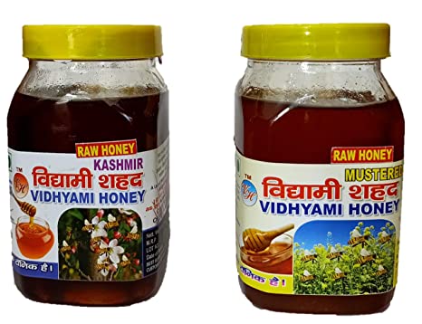 VIDYAMI RAW Honey [ Kashmir , Mustard ] Combo Pack , 2 in ONE Pack / 1 Litre 100% Organic Honey / Wild Forest Honey