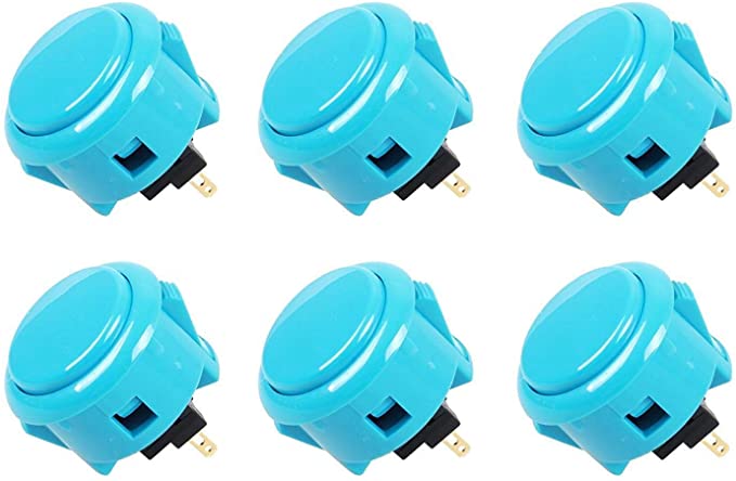 Sanwa 6 pcs OBSF-30 Original Push Button 30mm - for Arcade Jamma Video Game & Arcade Joystick Games Console (Blue) S@NWA