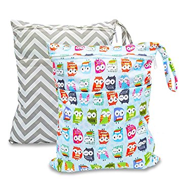 BESEGO 2pcs Baby Wet and Dry Cloth Diaper Bags, Nappy Organizer Bag with 2 Zippered Pockets