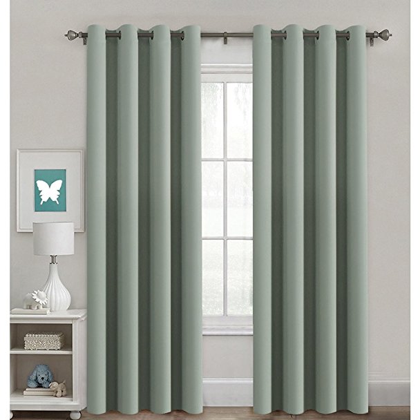 H.Versailtex Window Treatment Blackout Thermal Insulated Room Darkening Solid Grommet Curtains / Drapes for Bedroom (Set of 2 Panels,52 by 84 Inch Long ,Sage)