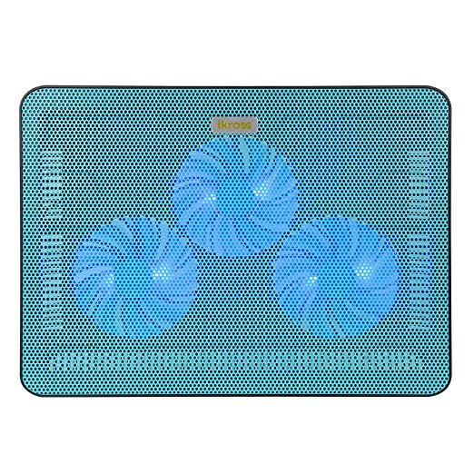 Laptop Fan - iKross 3 LED Cooling Pad Chill Mat with 118mm Fans fits up to 17.3 inch Laptop - Blue