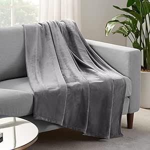 SERTA Cozy Plush Thick Fuzzy Super Soft Lightweight Throw Blanket for Bed, Couch, or Travel, Standard (50 in x 60 in), Grey