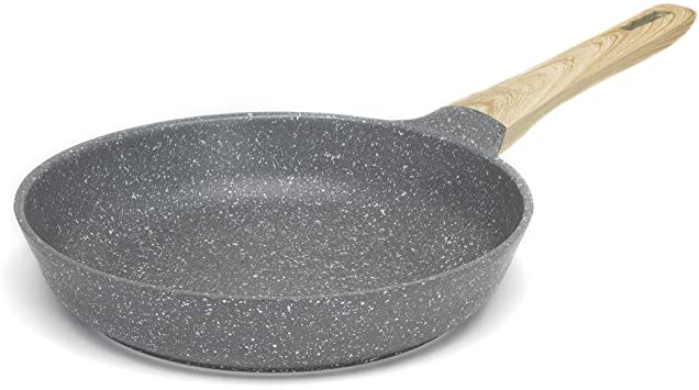 Ecolution Farmhouse Durable Non-Stick Fry Pan with Speckled Coating, Cast Aluminum and Stainless Steel Base, Even Heating, Dishwasher Safe, Wood Look Handle, 9.5 Inch, Black