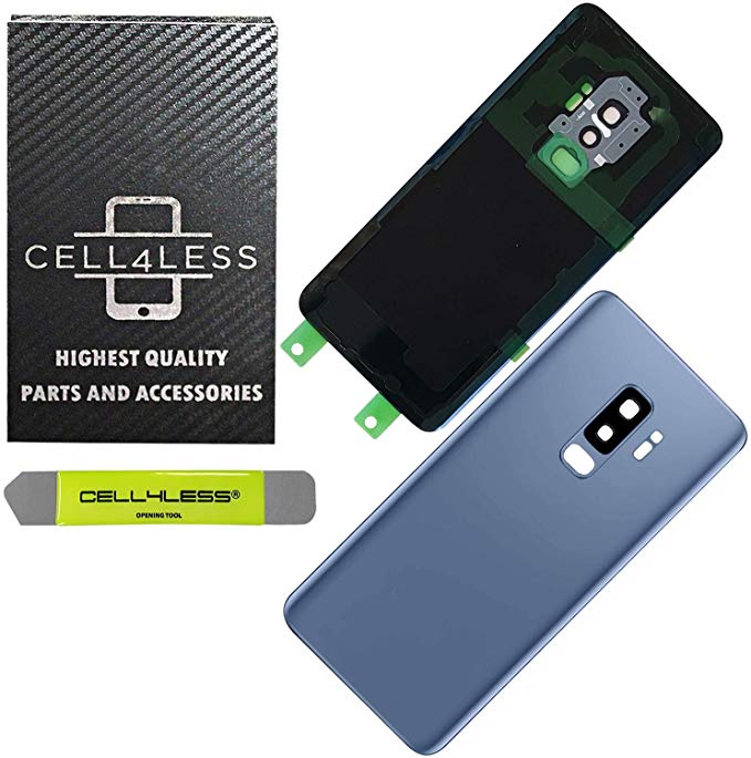 CELL4LESS Back Glass Cover Back Door w/Pre-Installed Camera Frame l Adhesive - Removal Tool - Camera Lens & Frame Compatible Fit for Samsung Galaxy S9  Plus - All Models G965 All Carriers (Blue)