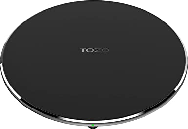 TOZO W3 Mini Wireless Charger Thinnest Fast Charging Pad with Aviation Aluminum Computer Numerical Control Technology Sleep-Friendly Matte Black (NO AC Adapter)