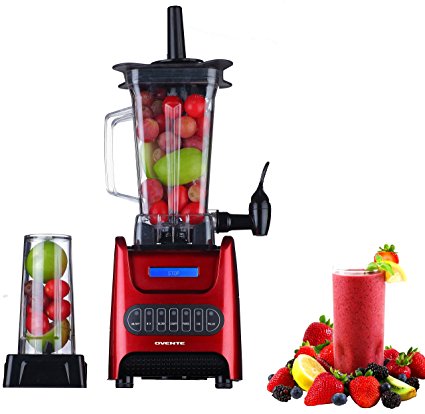 Ovente BLH1000R 1000 Watt Robust Professional Blender with BPA Free 50oz Blender Jar, Travel Mug and Tamper, Red