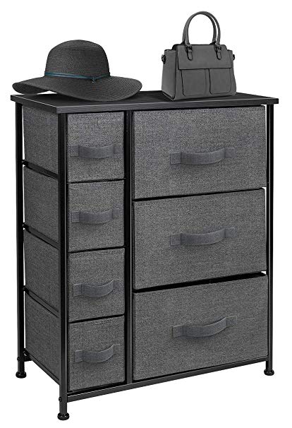 Sorbus Dresser with 7 Drawers - Furniture Storage Tower Unit for Bedroom, Hallway, Closet, Office Organization - Steel Frame, Wood Top, Easy Pull Fabric Bins (Black/Charcoal)