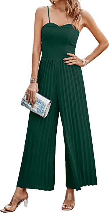 PRETTYGARDEN Women's Summer 2023 Sleeveless Jumpsuit Elegant Sweetheart Neck Pleated Wide Leg Pants Rompers