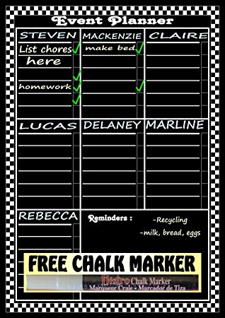 Vertical Magnetic 11.5" X 16.5" Dry Erase Event Planner With Chalkboard Design. Comes with one FREE Marvy Uchida Fine Point Marker.(Solid Black (Weekly Planner))