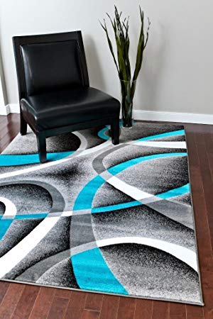 2305 Turquoise White Swirlss 3'11 x 5'4 Modern Abstract Area Rug Carpet