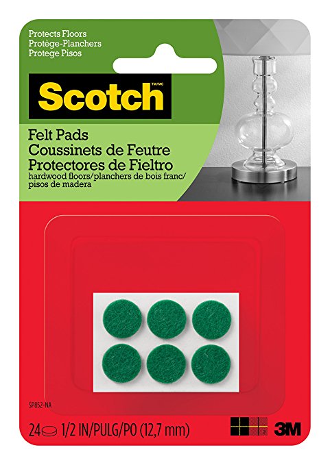 Scotch Felt Pads, Round, Green, 1/2-Inch Diameter, 24 Pads/Pack (SP852-NA)