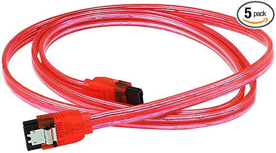 5 Pack 36 inch SATA 6Gbps Cable w/Locking Latch UV Red, CNE547398