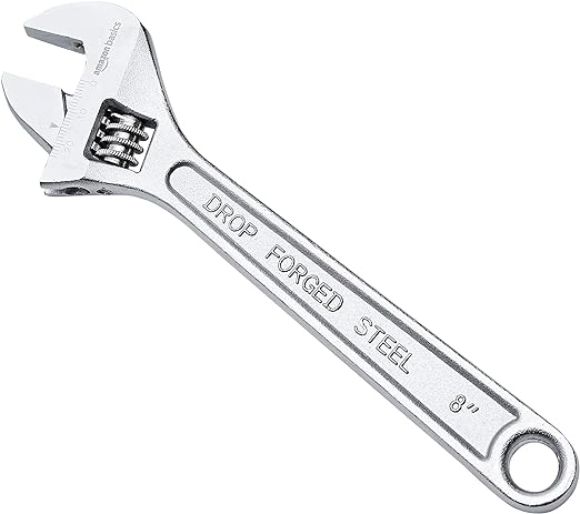 Amazon Basics Adjustable Wrench with Inch/Metric Scale, Chrome-Plated, 8-Inch (200mm)