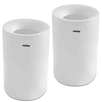 Topsky Trash Can Waste Garbage Container BIN for Bathroom Kitchen and Office Plastic Matte White 8.5L / 1.87gal, 2-Pack (White)