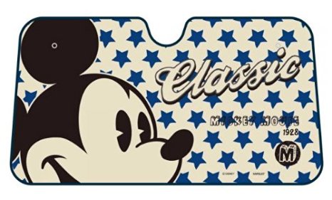 Mickey Mouse Classic Face with Script and Blue Stars Disney Car Truck SUV Front Windshield Sunshade - Accordion Style
