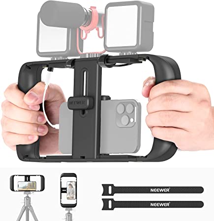 NEEWER Smartphone Vidéo Rig,Téléphone Vidéo Stabilisateur Grip Vlogging Cage avec Cold Shoe Trépied,Téléphone Rig pour Videomaker Film Maker Video grapher Compatible avec iPhone Samsung et Plus,A104