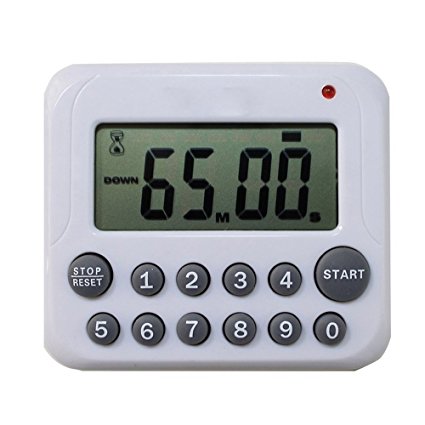 Amuoc Large Digital LCD Display Count-Down Up Timer Loud Alarm Cooking Food Kitchen Timer Stopwatch, Directly Input Numbers, White