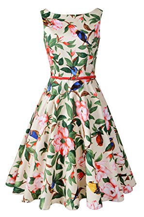 Chicanary Women's Floral 1950s Rockabilly Cotton Vintage Dress