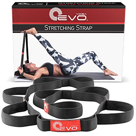 Yoga Strap for Stretching - Elastic Stretching Strap for Physical Therapy, Pilates and Yoga Routines - eBook, Video Exercises & Carrying Bag Included