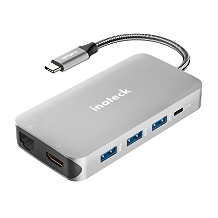 Inateck 9 in 1 USB C Hub Aluminum Type C Hub with 60W PD Charging, 4 USB-A ports, Support 4K HDMI, 1 Gigabit Ethernet, SD and Micro SD Card Reader for MacBook Pro and More, Silver