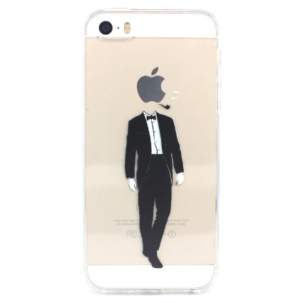 iPhone 5 Case, iPhone 5s Case, JIAXIUFEN Clear Soft TPU Back Cover with Cute Pattern for iPhone 5/5S/SE - Smoking Man