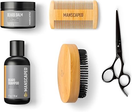 MANSCAPED® Beard Care Kit Includes UltraPremium Moisturizing Beard Shampoo & Balm, Soft Brush, Comb & Precision Scissors for Grooming & Trimming Facial Hair