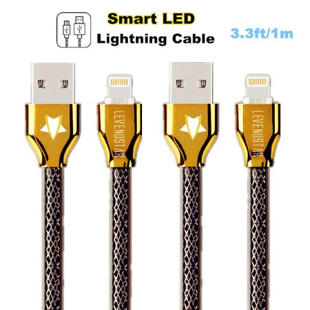Apple Lightning Cable LeVenustar 2 Pack 33Ft Smart LED Lightning to USB Cable Sturdy Charging Cord Aluminum Connector for iPhone 55s5c 66s Plus iPad miniAirPro iPod touch Gold