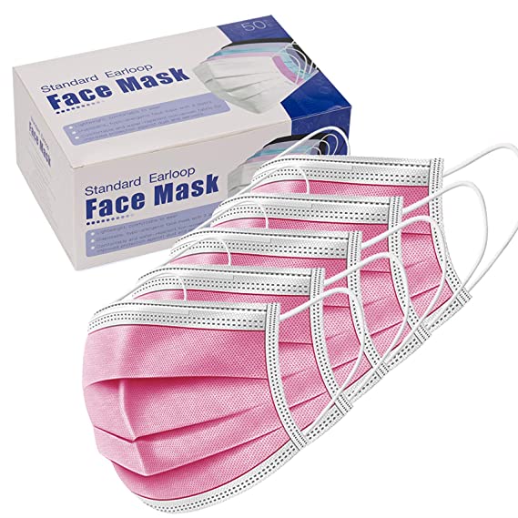 50 PCS Face Masks Breathable Dust Mask Stretchable Elastic Ear Loops - Face Mask (50PCS-PINK)