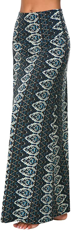 Urban CoCo Women's Stylish Spandex Comfy Fold-Over Flare Long Maxi Skirt