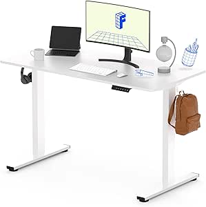 FLEXISPOT EN1 Whole-Piece White Standing Desk 48 x 24 Inches Desk Board Electric Stand Up Desk Height Adjustable Desk for Home Office(White Frame   White Top)