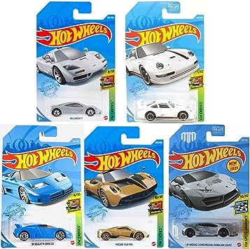 Hot Wheels Super Car Exotics Madness 5 Pack Random Diecast Bundle Set with Various Lambos, Lotus, Porsches, Mclarens, Paganis and More