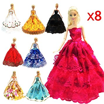 ZHIHU 8 Pcs Handmade Fashion Wedding Party Gown Dresses & Barbie Clothes for for Barbie Doll