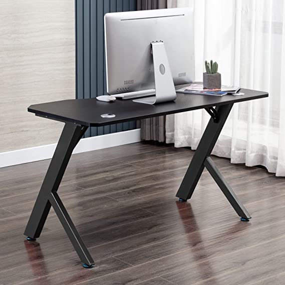 Gaming Desk Gaming Table Home Office Desk Studio Workstation Large Size 47.2 inch Durable Z-Shape Frame Carbon Fiber Surface Computer Desk (Carbon Black)