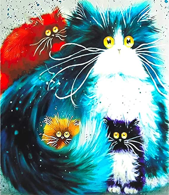 PESTON DIY Paint by Numbers Kit for Kids & Adults Beginner - 16" x 20" Drawing Paintwork with Paintbrushes, Acrylic Pigment - Four Color Cat