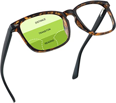 Presbyopic Progressive Multifocal Reading Glasses, Spring Hinge Blue Light Blocking Glasses, with Clear Lenses for Women and Men