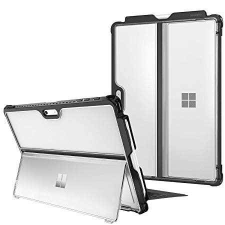 Fintie Case for Microsoft Surface Pro 7/ Pro 6/ Pro 5/ Pro LTE, Shockproof Protective Rugged Cover with Pen Holder and Hard Shell Kickstand Cover, Compatible with Type Cover Keyboard, Frost Clear