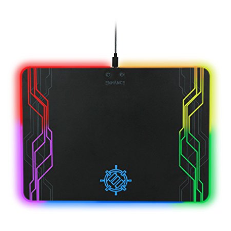 ENHANCE LED Gaming Mouse Pad Hard Large Surface - 7 RGB Light Up Modes , Lighting Brightness Controls with Transparent Decals & Edges - Ambient Desktop Lighting & Accurate Tracking