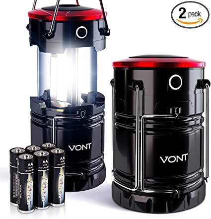 Vont LED Lantern Pro, Camping Lantern [2 Pack] 2X Brighter, Collapsible 360 Illumination w/ Red Light, Battery Powered/Operated Emergency Light for Hurricanes/Outages, Camping Lights/Lamp Flashlights