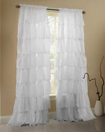 Gee Di Moda Ruffle Curtains Rod Pocket Window with Curtains 60Wx63L - Inches (White)
