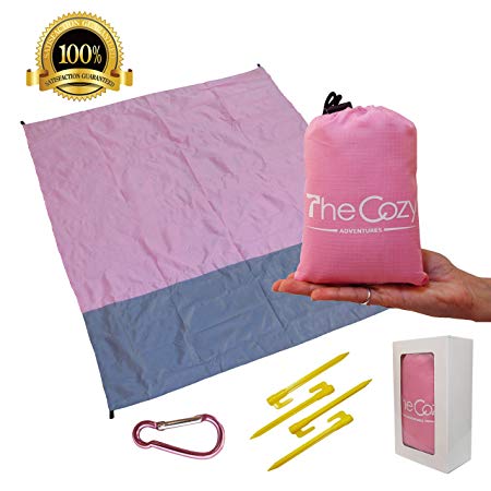 Sand Free Compact Beach Blanket - Pocket Picnic Sheet For Outdoor Multiple Use | Best Mat For Travel & Festivals, Soft & Quick Drying With 4 Portable Tent Pegs and a Unique Gift Box