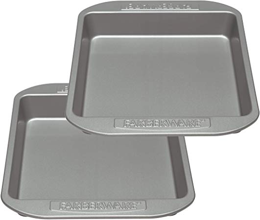 Farberware 47744 Nonstick Bakeware Baking Pan Set / Nonstick Cake Pan Set, Square - 2 Piece, Gray