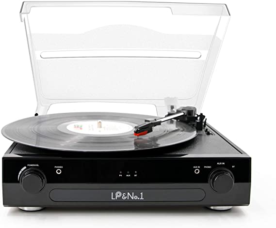 LP&No.1 All-in-One Bluetooth Record Player with Built-in Speakers and 3-Speed Turntable,Supporting Vinyl to MP3 Recording,RCA Output and Aux Input, Black