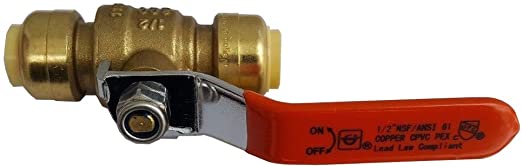 1 PIECE XFITTING 1/2 PUSH FIT FULL PORT BALL VALVES CERTIFIED TO NSF ANSI61 - LEAD FREE BRASS