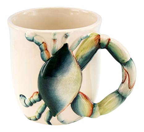 Coastal Blue Crab with Claw Handle Coffee Latte Tea Ceramic Mug by Beachcombers