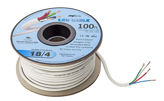 LED Cable 4 Conductor Jacketed in-Wall Speaker Wire UL/cUL Class 2 (100ft. Spool)