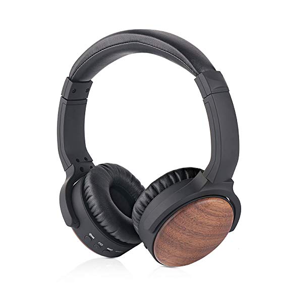 Active Noise Cancelling Bluetooth Headphones with Built-in Mic, HFNOISIKI Natural Wood On-Ear Wireless HiFi Stereo Deep Bass Headset w/CVC Noise Canceling Microphone for Cellphone/TV/Travel/Work
