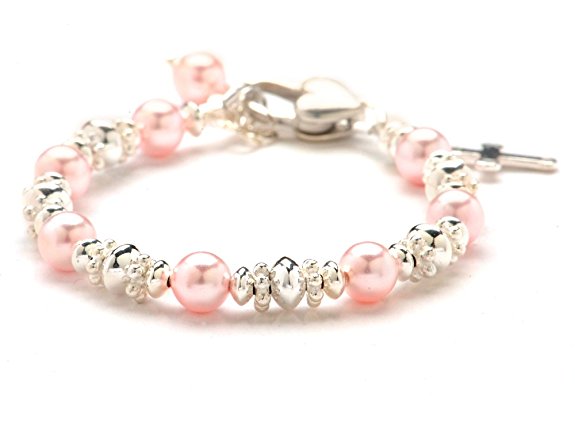 Pink Sterling Silver Christening Baby Bracelet