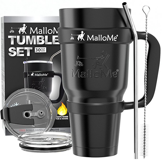 MalloMe Stainless Steel Vacuum Insulated 6-Piece Tumbler Set, Black 30 oz