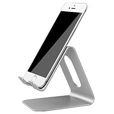 [Updated Solid Version] Lobkin Desktop Cell Phone Stand Tablet Stand, Advanced 4mm Thickness Aluminum Stand Holder for Mobile Phone (All Size) and Tablet (Up to 10.1 inch)